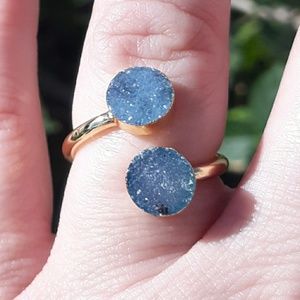 New Gold Plated Adjustable Double Sugar Druzy Ring.